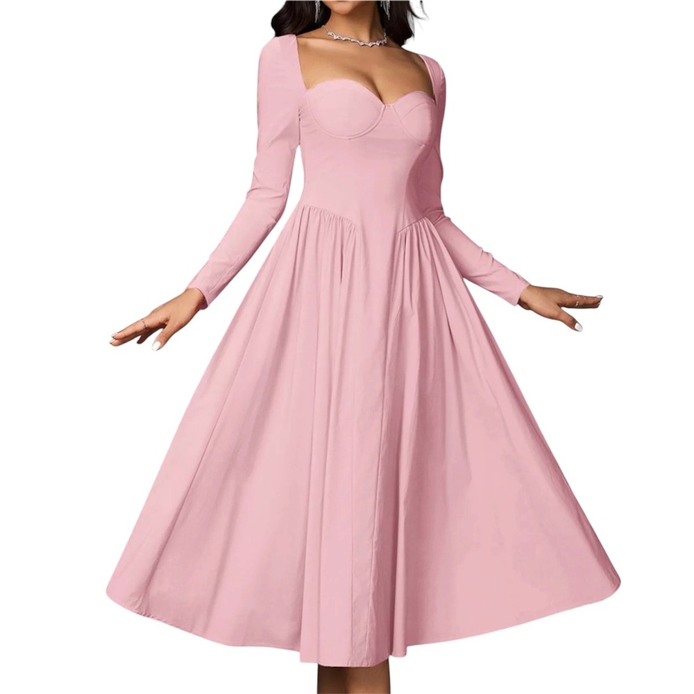 Marthea Pink Sweetheart Bustier Long Sleeve Cutout Back Midi Dress Mens Size M